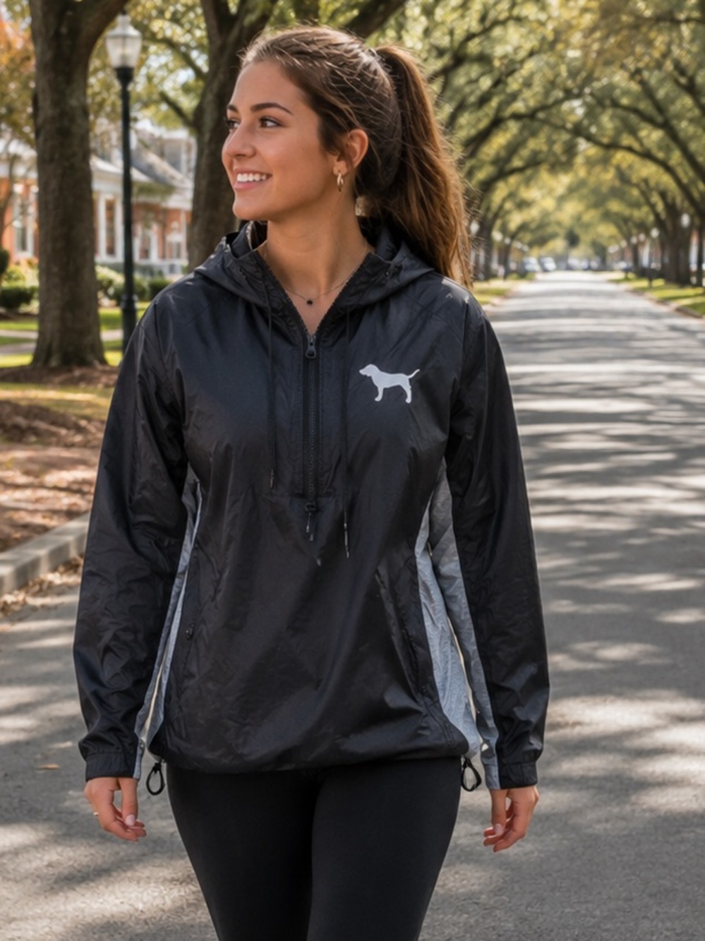 PINK Victoria's Secret Womens Windbreaker Black Gray Quarter Zip Pullover XS S
